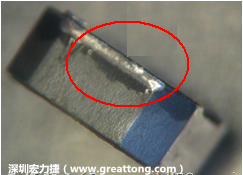 使用錫(Sn)鍍層的電源電感器(Power Inductors)，經(jīng)過(guò)推力測(cè)試后，其焊點(diǎn)還保留在零件的端點(diǎn)上，所以推力比較高。