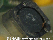 使用銀(Ag)鍍層的電源電感器(Power Inductors)，經(jīng)過(guò)推力測(cè)試后，零件端點(diǎn)上已經(jīng)看不到任何鍍層的痕跡了，所以其耐推力就比較小。