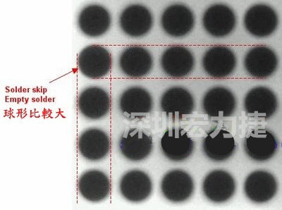 現(xiàn)在我畫幾條直線你再看看是否有發(fā)現(xiàn)那一顆BGA的錫球比較大，有空焊的可能？