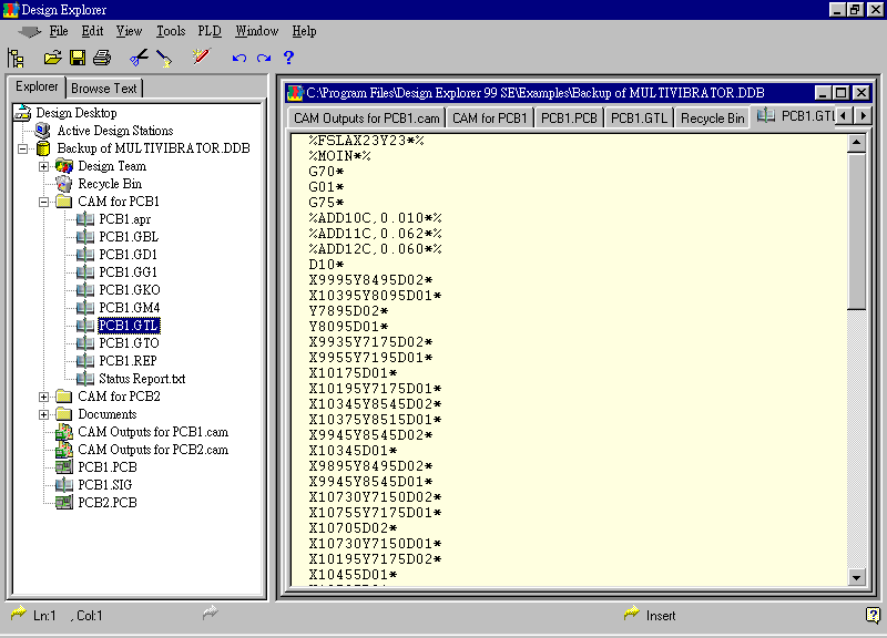 要檢查各Gerber輸出文件，則在瀏覽器中打開(kāi)CAM Output for PCB1，即可看到一系列Gerber輸出文件。