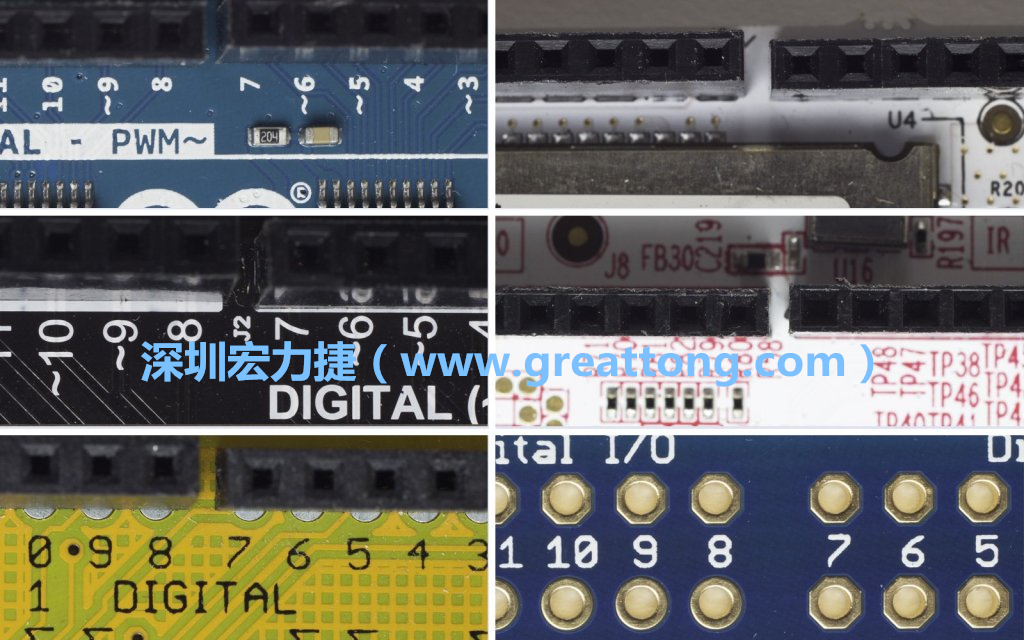 各種不同尺寸的Arduino上第7、8腳位的間距。