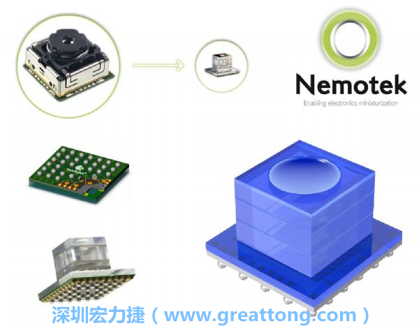 Nemotek利用WLP制作image sensor模組，搭配光學(xué)透鏡設(shè)計，可讓image sensor模組的占位面積大幅縮小，生產(chǎn)可用自動送料快速制作，節(jié)省產(chǎn)制成本。