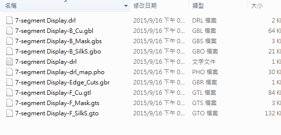 所謂Gerber檔，其實(shí)是包含一群檔案 (如下圖所示)，如包含正反面銅箔層 F.Cu B.Cu.，正反面文字面 F.Silkscreen ，B.Silkscreen，防焊層 SolderMask、板邊裁切Edge.Cuts 等。